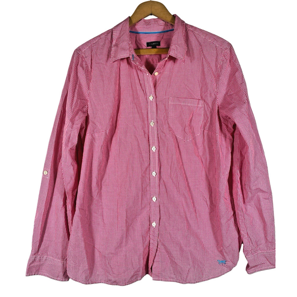 Talbots Top Size Large Pink & White Gingham Check Button Up Preppy Coastal Core